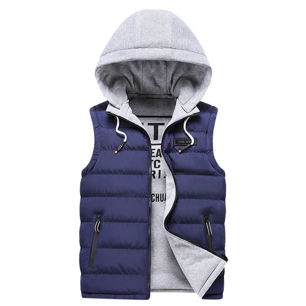 

fashion coat men parka autum brand winter jacket hooded solid outwear vest coat men parkas outerwear windbreaker hoodies blouse, Black