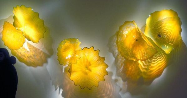 

modern style lamps hanging plate for l home decoration yellow color murano flower blown glass wall art plates