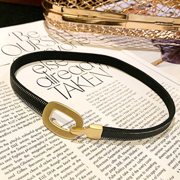 

hip hop style metal buckle choker necklace simple style black choker necklace for gift party, Golden;silver