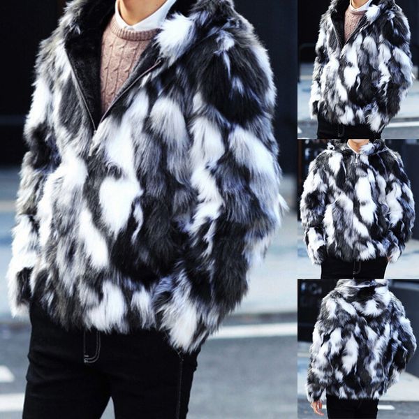 

мода мужская зима теплая толстая куртка пальто из искусственного меха верхняя одежда кардиган пальто, Black