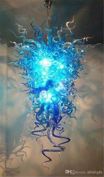 

blue handmade blown glass chandelier light style hanging led bulbs energy saving modern ceiling decorative glass pendant lamps