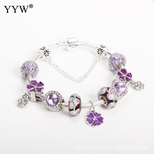 

charm purple bracelet flower shape beads silver bracelets for women luxury accesorios pulseras mujer bileklik armband, Golden;silver