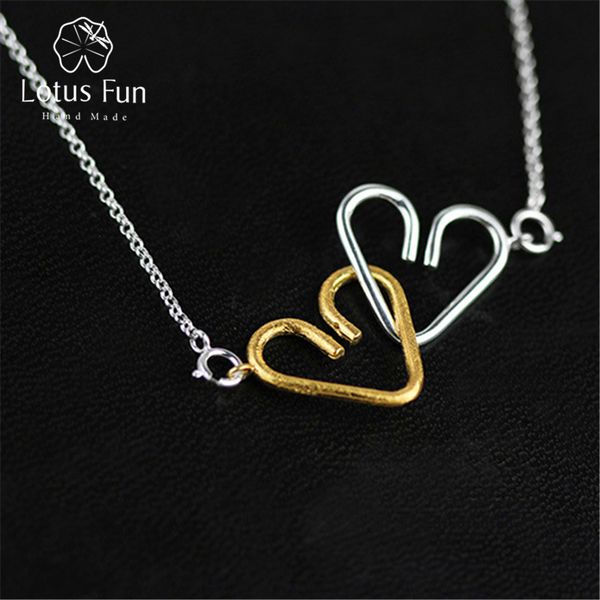 

лотос fun real 925 стерлингового серебра ручной работы fine jewelry сердца к сердцу ожерелье с кулоном acessorios для женщин кольер, Silver