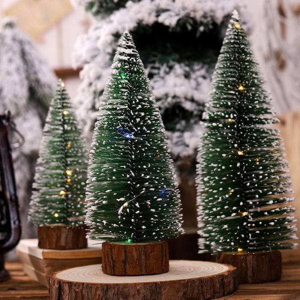 

1pcs 2 style lights small diy christmas tree fake pine tree mini sisal bottle brush christmas santa snow frost village hous