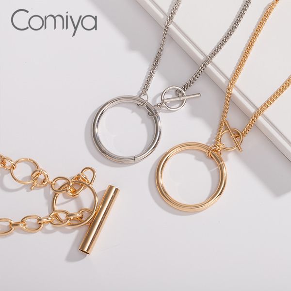 

comiya necklace for women collare links chain big circle pendant fashion gold silver color collare korean maxi mujer necklaces, Golden;silver