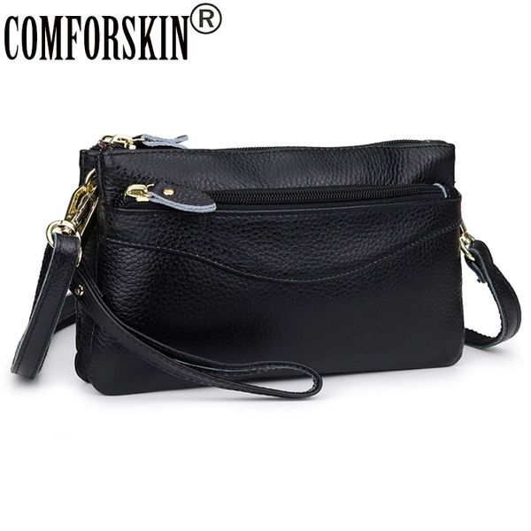 

comforskin genuine leather women day clutches new arrivals double compartment ladies messenger bag large capacity female handbag