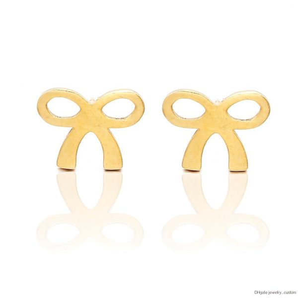 

High Quality Stainless Steel Bow Design Tiny Stud Earrings Cute Lovely Gift For Girl Drop Shipping Wholesale Jewelry E0111