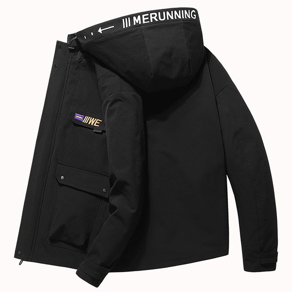 

men's jacket 2020 new hooded straight thin jacket solid color men's large size clothing 4xl, Black;brown