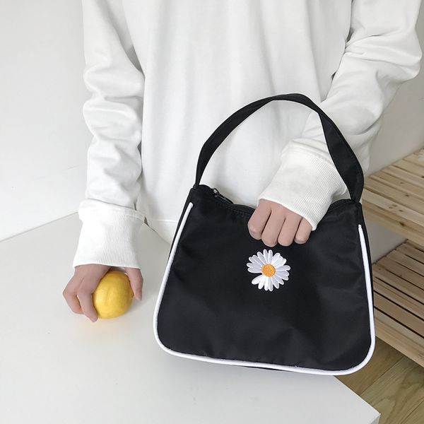 

ladies' small handbag vintage underarm bag zipper half moon bags waterproof cloth purse women daisy embroidery tote day cluth
