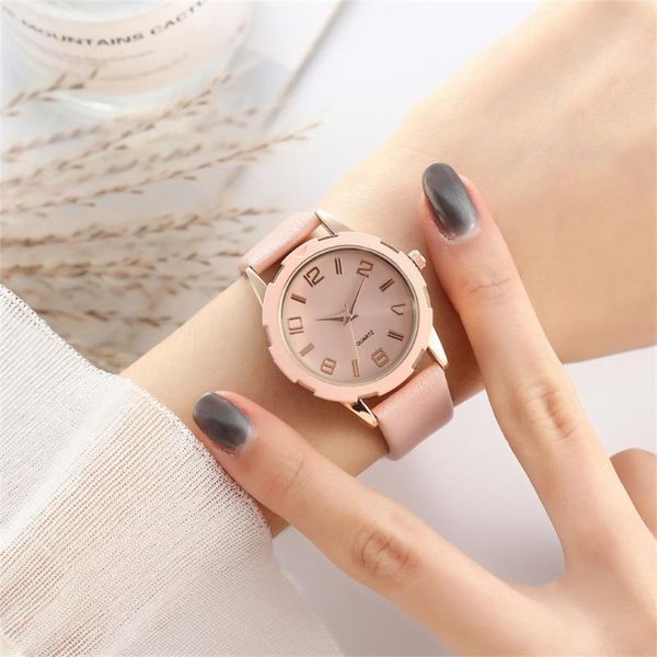 

simple watch women solid color dial student bracelet watches for women prismatic glass quartz wristwatch leather band bracelet, Slivery;brown