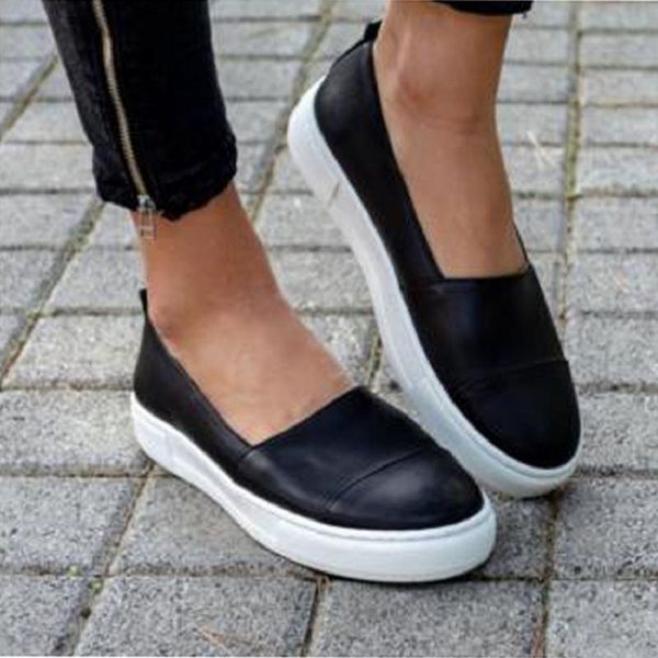 

women loafers woman vulcanized ladies shallow flats female round toe shoes 2020 summer casual slip on footwear plus size, Black