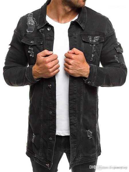 

coats lapel neck outwear with single breasted mens fashion frayed jeans jackets spring long sleeve mens, Black;brown