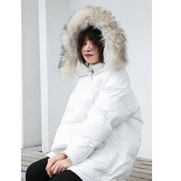 

seckilling 366 yuan rebate does not change] loose-fit medium-length hooded genuine fur collar cotton coat 3010, Blue;black