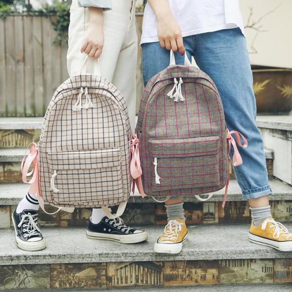 

large capacity school backpack travel backpack plaid style teenagers handbag outdoor sports girl female shoulder bag portable