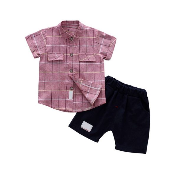 

baby boy clothes set palytoday plaid shirt + black shorts baby clothes set summer 3 colors kids newborn, White