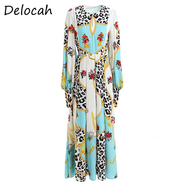 

delocah springÂ summer dress fashionÂ designerÂ women lantern sleeve leopard floral printed holiday female long dresses vestidos, Black;gray