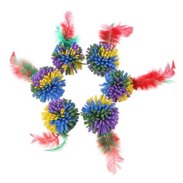 

6pcs lot pet colorful feather eva flower balls toys for cat kitten scratcher funny interactive chew toys cat supplies