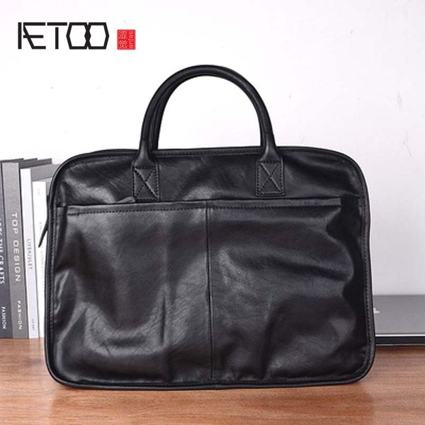 

aetoo первый слой кожи мужчин мешка мужской кожаный мягкий портфель простой сумка a4 сумка файл мессенджер плечо ба