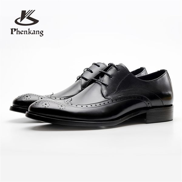 

genuine cow leather brogue wedding business mens casual flats shoes vintage handmade oxford shoes for men 2019 black burgundy