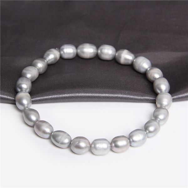 

oval pearls silver gray beaded bangle 7-8mm freshwater baroque natural pearl bracelets elastic women men girl fine jewelry gifts, Black