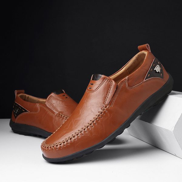 

classic comfortable casual leather shoes men loafers shoes split leather men flats moccasins plus size, Black