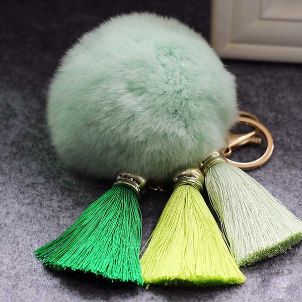 

fashion women fur cony hair ball pompom key chains charms thrice tassel keychain handbag key ring pendant jewelry, Silver