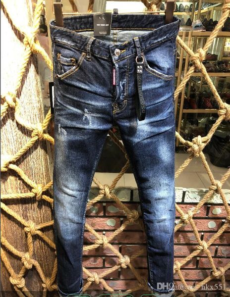 

2019 new men rip denim ripped jeans blue cotton fashion tights spring/fall men's trend @1168