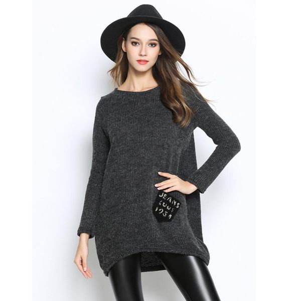 

womens designer autumn solid color pocket hip long sleeve sweater t-shirt0cml, Black;brown
