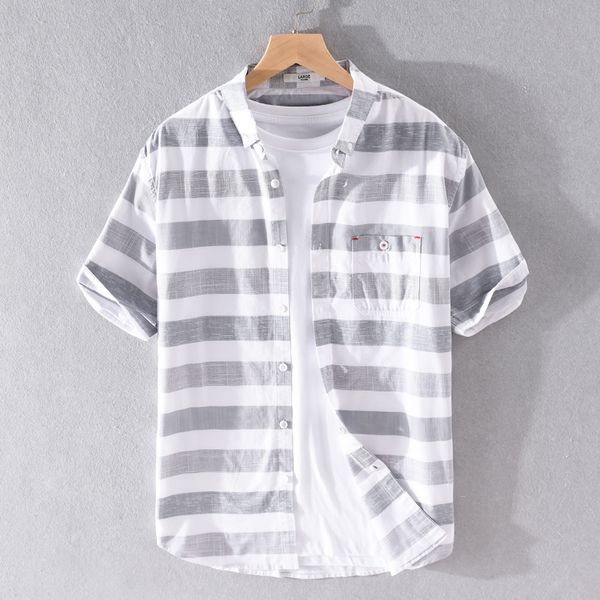 

100% cotton summer stripe shirt men short sleeve brand shirts for men casual fashion shirt mens chemise overhemd, White;black