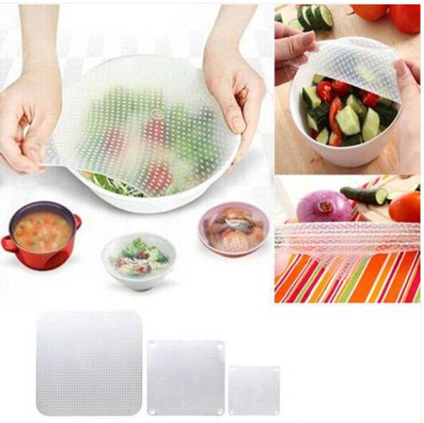

3 pieces set reusable silicone bowl covers food wrap kitchen stretch lids