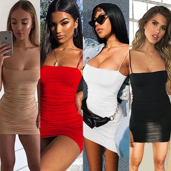 

female high waist summer night club party skirt woman thin straps pleated pack hip dress, White;black
