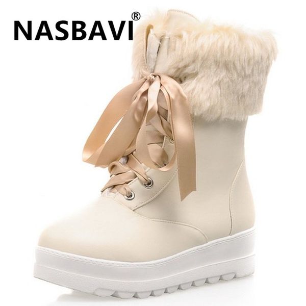 

2019 classic women winter boots ankle boot snow boots female warm long plush insole women lacing boot size 34-43, Black