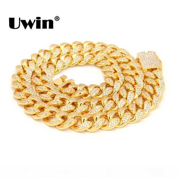 

uwin 20mm width heavy cuban link chain micro pave iced out cubic zircon silver gold color necklaces for men hiphop jewelry