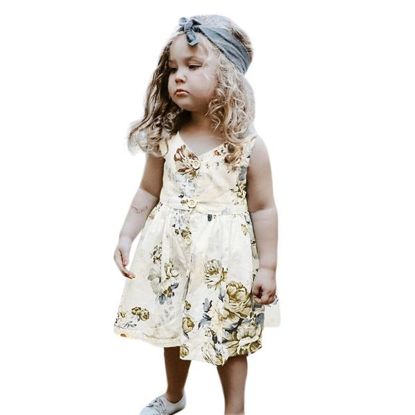 

toddler kids summer clothes baby sleeveless buckle girl flower princess sleeveless floral baby girl dress outfits 2019 new, Red;yellow