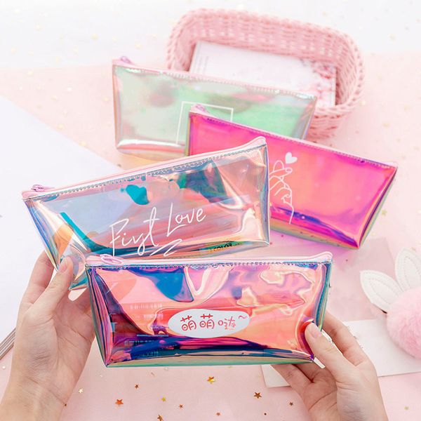 

1 pc cute laser pencil case quality pvc pencil bag pen storage bag school office supplies stationery gift