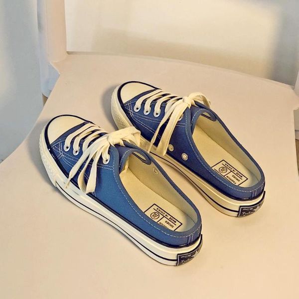 

shoes woman 2020 woman's slippers slides lady loafers low new flat summer girl soft cross-tied pu canvas rubber, Black