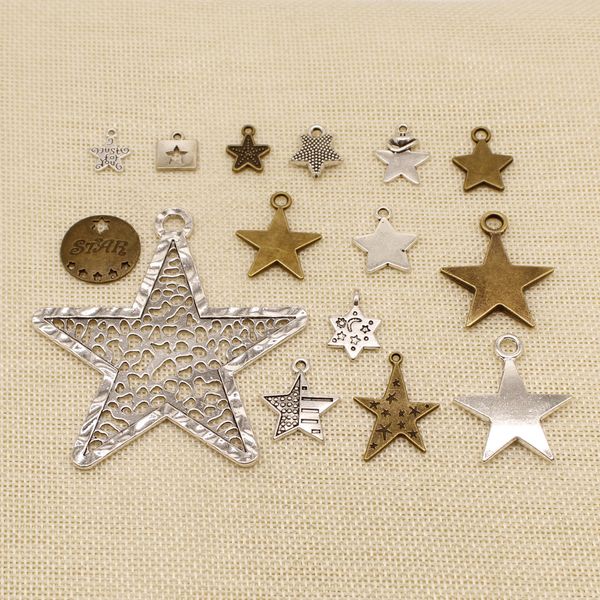 

50 pieces diy accessories for jewelry moon and star pentagram hj214, Bronze;silver