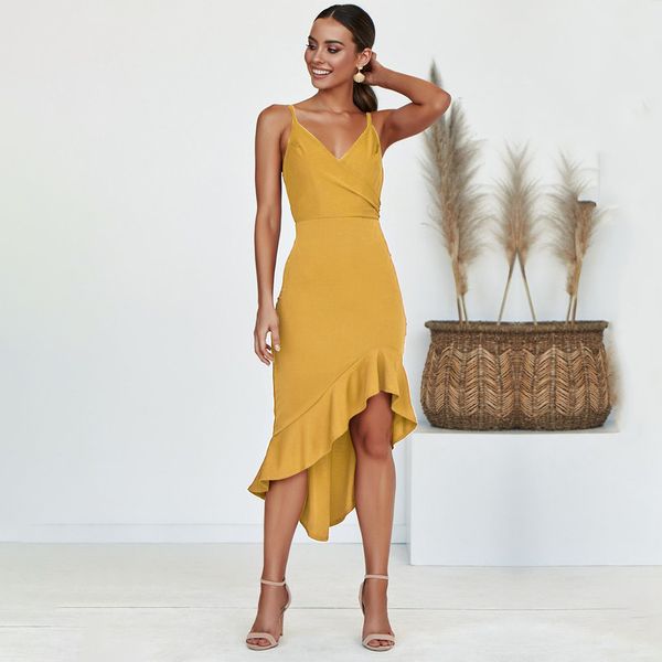 

Female Sexy Spaghetti Strap Sleeveless Dresses 2019 New Summer Women V-Neck Dress irregular irregular Dress SJ5189