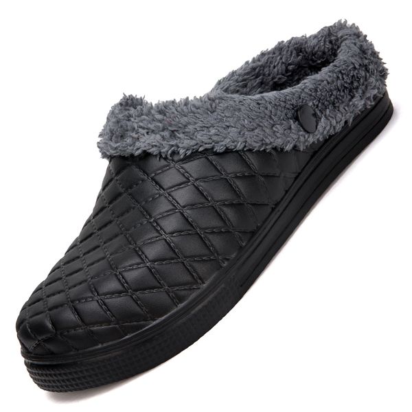 

coslony winter men cotton slippers indoor couples plush warm slippers mules shoes flip flops hollow chaussures de coton, Black