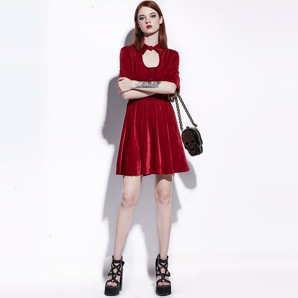 

женская одежда женщины платье готическая платье темно-красный женщины повседневные платья гот элегантная мода полые опрятный урожай готика п, Black;gray