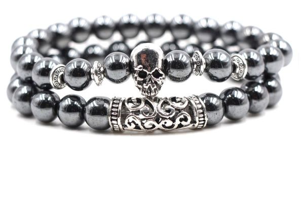 

8mm 2pcs/set xy324 elastic adjusted owl lion head buddha head micro pave cz zircon cubic zirconia hematite bangles bracelet, Black