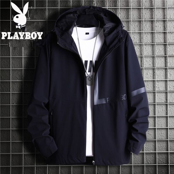 

playboy men's spring new men's daily casual windbreaker trend shirts young students windbreaker men jacket, Black;brown