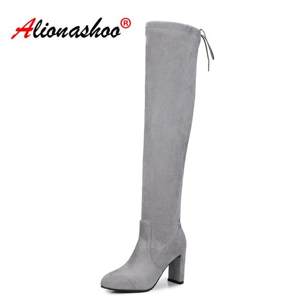 

fashion shoes women's over knee stretch flock boots slip-on high-heeled comfortable ladies shoes 2019 autumn winter boots, Black