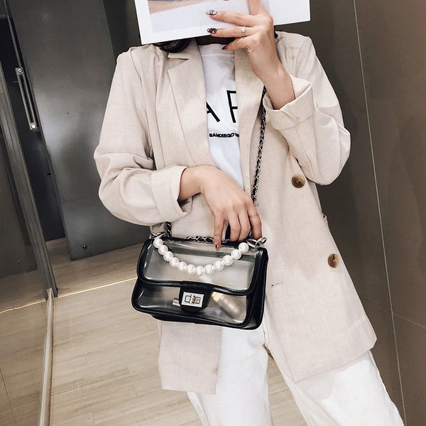 

2020 new korean version of the shoulder bag women's casual fashion transparent jelly bag chain small square