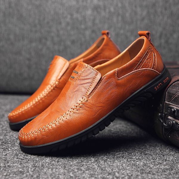 

fashion unique and trendy genuine leather casual men's shoes high-grade leather single shoes oil wax men's, Black