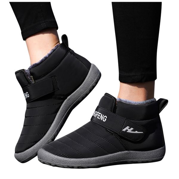 

men snow boots winter warm plush shoes 2020 casual ankle short bootie waterproof footwear warm shoes hoop & loop design boots, Black