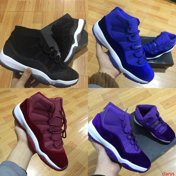 

11 velvet heiress red blue grey suede basketball shoes women men spaces jams 11s xi authentic navy blue pink sports shoes with