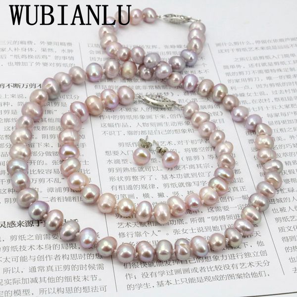 

wubianlu purpel pearl necklace sets fish clasp 7-8mm necklace 18 inch bracelet 7.5 inch earring women jewelry making design t190705, Silver