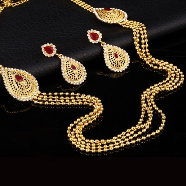 

wedding golden plated multilayer necklace earring set fashion dubai jewelry sets party women african beads bridal accessories