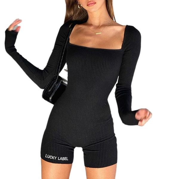 

женщины летний костюм для подвижных игр backless комбинезон длинные рукава воротник площади bodysuit черный streetwear женщин комбинезон, Black;white